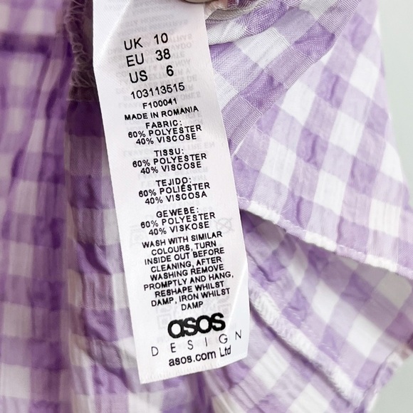 NWT ASOS Tiered Sleeveless Gingham Blouse in Purple & White - Picture 8 of 8